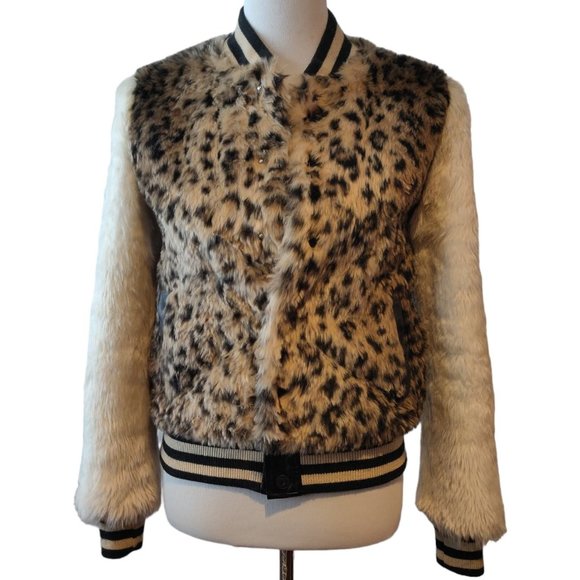 Mother Womens Faux Leopard Spot Me Fur The Snap Baseball Lined Jacket Size Small - Picture 1 of 11